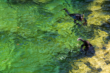 Schnorchler am Traunfall in Oberösterreich