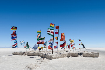 Flags of countries around the world in Uyuni, Bolivia