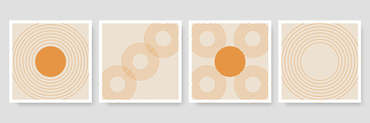 Abstract sun moon geometric poster set. Contemporary minimalist backgrounds modern boho style. Mid century wall decor, vector art print. Modern minimalist abstract aesthetic illustrations. Boho poster