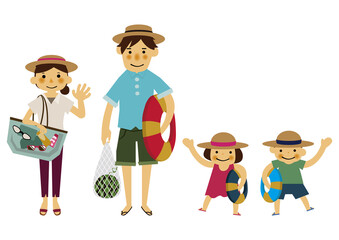 夏のレジャーのイラスト。
夏のアイコン素材。夏服の人物。
