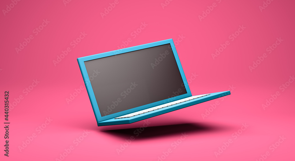 Aufkleber 3d rendering, realistic mock up of computer laptop dropping on the floor with minimal style, empty s