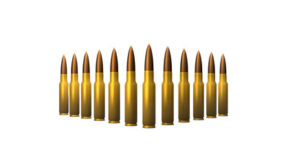 3D rendering, Close up military bullets with decoration setting for display, isolated on white background.
