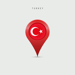 Teardrop map marker with flag of Turkey. Vector illustration