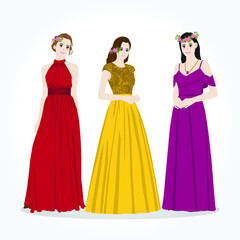 Fototapeta premium Bride and Bridesmaids Dresses Vector illustration