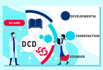 Vector website design template . DCD - Developmental Coordination Disorder acronym. medical concept. illustration for website banner, marketing materials, business presentation, online advertising.