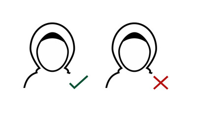 Muslim woman icon. Muslim female avatar wearing hijab with check mark icon and cross sign. Illustration vector
