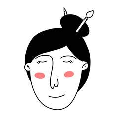 Hand drawn woman face in doodle style. Artist.