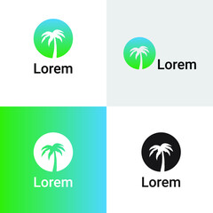Abstract and minimal palm tree logo design template with wolf concept
