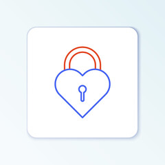 Line Castle in the shape of a heart icon isolated on white background. Locked Heart. Love symbol and keyhole sign. Colorful outline concept. Vector