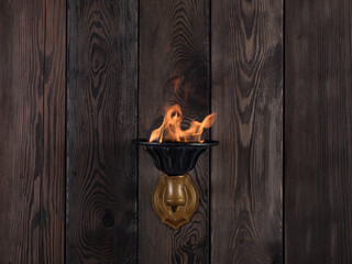 ancient torch on a wooden wall