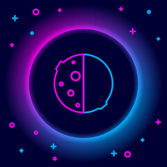 Glowing neon line Eclipse of the sun icon isolated on black background. Total sonar eclipse. Colorful outline concept. Vector
