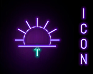 Glowing neon line Sunrise icon isolated on black background. Colorful outline concept. Vector
