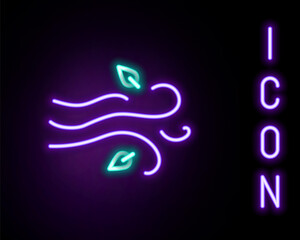 Glowing neon line Wind icon isolated on black background. Windy weather. Colorful outline concept. Vector