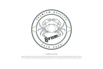 Retro Vintage Circular Crab for Seafood Restaurant or Product Label Logo Design Vector