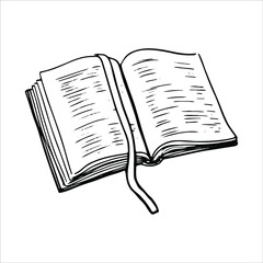 opened book with boofmark in contour on the white background