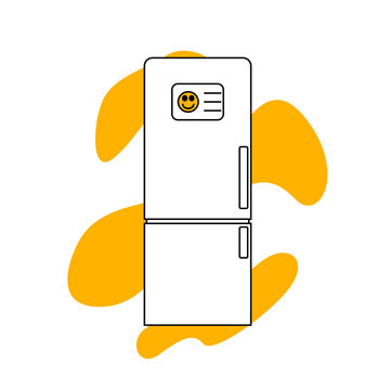 Refrigerator oven vector icon on yellow background. Electric appliances vector in black line style.