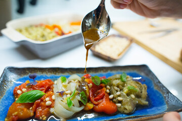 chef preparing meal with organic vegetables