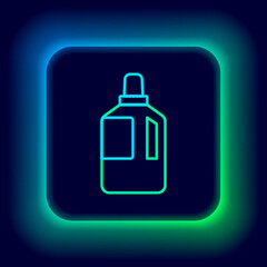 Glowing neon line Fabric softener icon isolated on black background. Liquid laundry detergent, conditioner, cleaning agent, bleach. Colorful outline concept. Vector