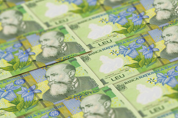 Fototapeta na wymiar Romanian money. Romanian leu banknotes. 1 RON lei bills.