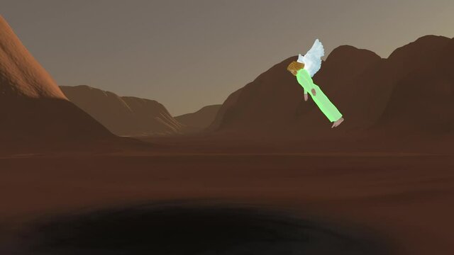 angel rafael burying the fallen angel azazel in the desert, 3d animation