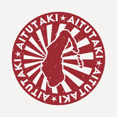 Aitutaki stamp. Travel red rubber stamp with the map of island, vector illustration. Can be used as insignia, logotype, label, sticker or badge of the Aitutaki.