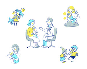 小児科での診察場面と病気の症状   セット