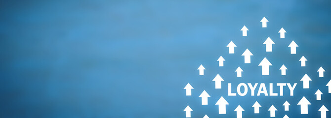 Word Loyalty with a growing arrows. Increase loyalty