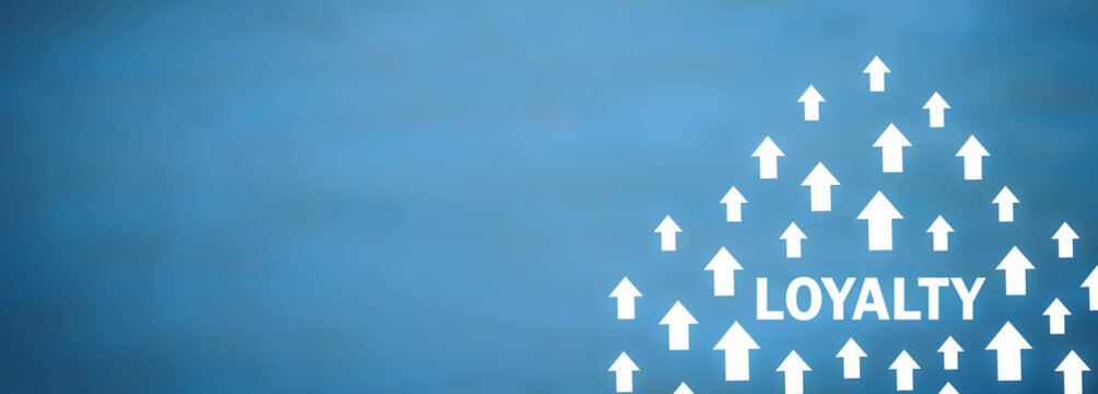 Word Loyalty with a growing arrows. Increase loyalty