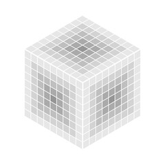 Cube whose sides are made of halftone gradient pattern. Squares that makes a geometric shape. - 440323202