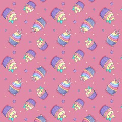 Cupcakes pattern , kawaii doodle style pattern  © Mashaki