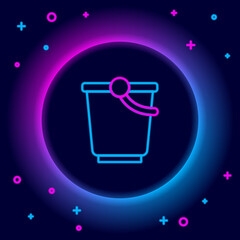 Glowing neon line Bucket icon isolated on black background. Colorful outline concept. Vector