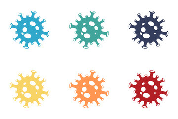 Coronavirus (COVID-19) cell icons for design red, blue, yellow, green. Flat style. Illustrations.