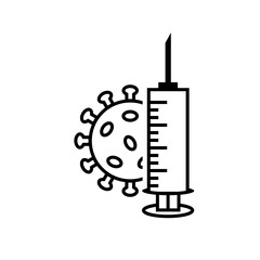 Coronavirus Cell and Syringe for Vaccination Campaign Icon. Pandemic prevention concept vector illustration.