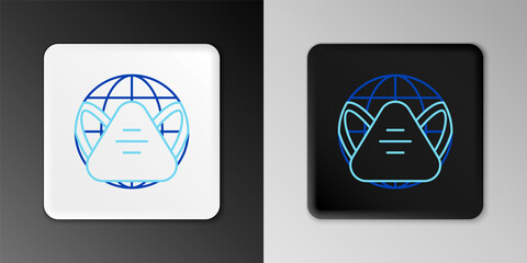 Line Earth globe with medical mask icon isolated on grey background. Colorful outline concept. Vector