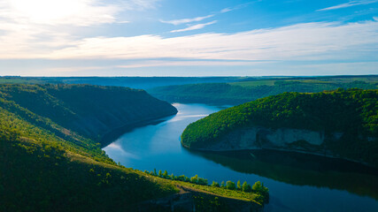 canyon river islands cliff top view