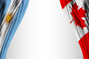 Flag of Argentina and Canada with theater effect. 3D illustration