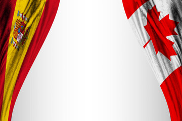 Flag of Spain and Canada with theater effect. 3D illustration