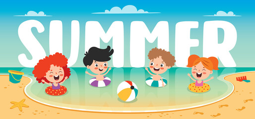Fototapeta premium Flat Summer Banner With Cartoon Character