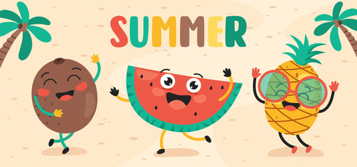 Flat Summer Banner With Cartoon Character