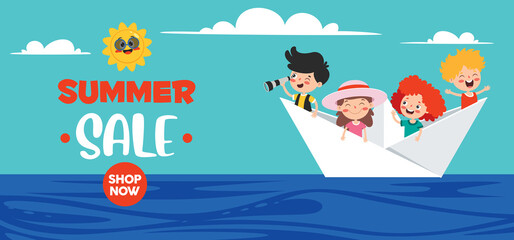 Flat Summer Banner With Cartoon Character