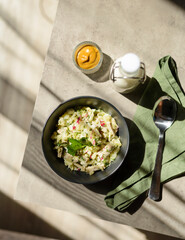 okroshka on the gray table