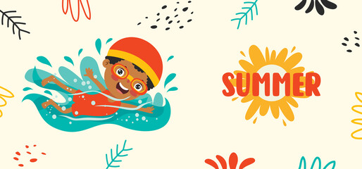 Flat Summer Banner With Cartoon Character