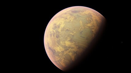 beautiful exo in space and the surface against the background of stars and galaxies in bright colors, space fantasy, space background 3d render	
