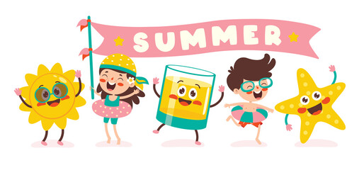 Flat Summer Banner With Cartoon Character
