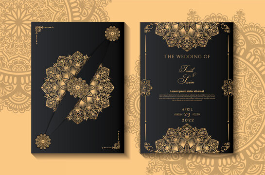 Invitations card with mandala pattern. Vector vintage hand-drawn highly detailed round mandala elements. Luxury lace festive ornament card. Islam, Arabic, Indian, Turkish, Ottoman