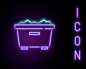 Glowing neon line Trash can icon isolated on black background. Garbage bin sign. Recycle basket icon. Office trash icon. Colorful outline concept. Vector