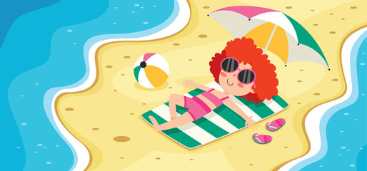 Flat Summer Banner With Cartoon Character