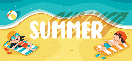 Flat Summer Banner With Cartoon Character