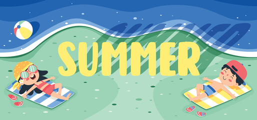 Flat Summer Banner With Cartoon Character