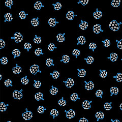 Line Orange tree with fruits icon isolated seamless pattern on black background. Vector